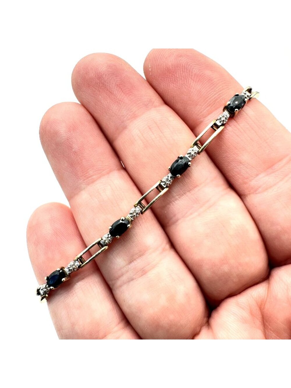 Estate Jewelry Womens Bracelet 10K Yellow Gold Sapphire Diamond Tennis